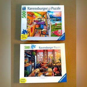 2 RAVENSBURGER 500 PIECE JIGSAW PUZZLES – CAMPER PERSPECTIVE & COZY BOHO STUDIO